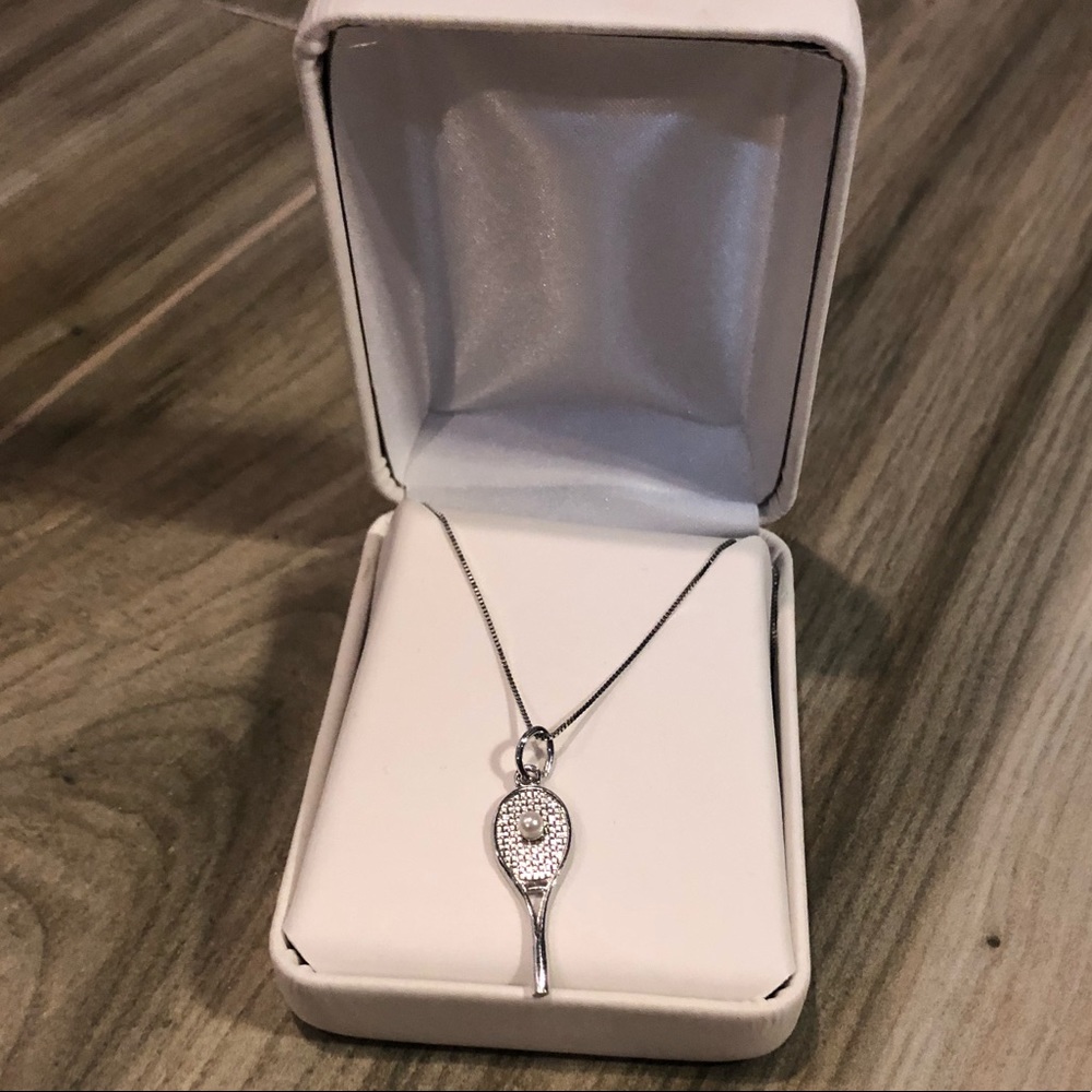 Silver tennis racket Necklace